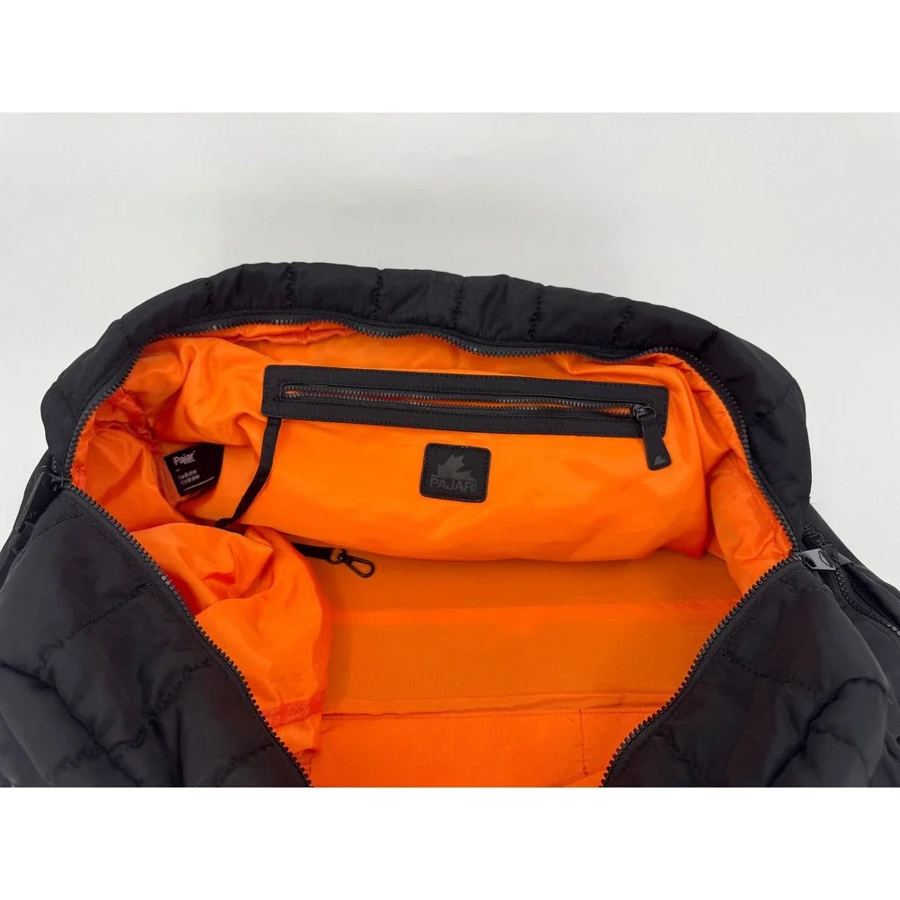 Pajar Canada Black Quilted‎ Puffer Duffel Bag Orange Lining Travel Gym CA56188